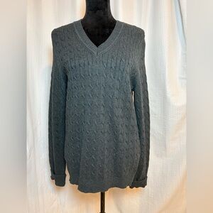 Lady Hagen cotton blend dark gray cable knit v-neck sweater size medium